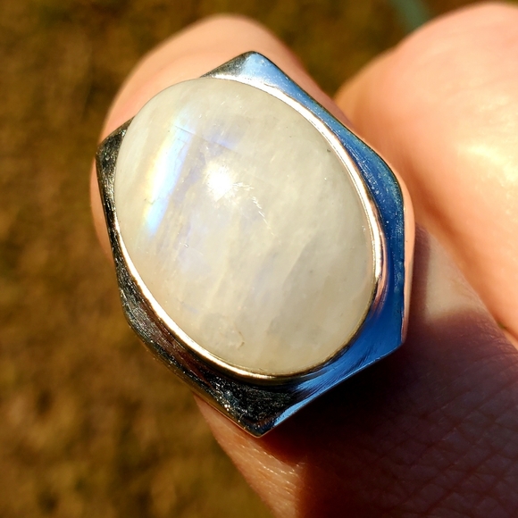 New Men's Rainbow Moonstone 925 Silver Ring. - Picture 10 of 16